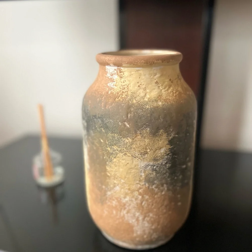 Rustic Tan and Cream Vase new vintage